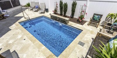 Fiberglass Plunge Pool with Travertine Patio