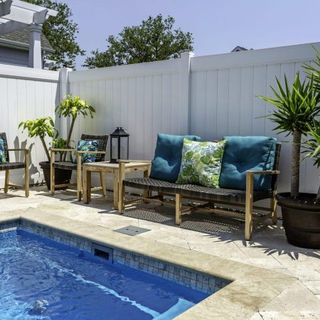 Fiberglass Plunge Pool with Travertine Patio