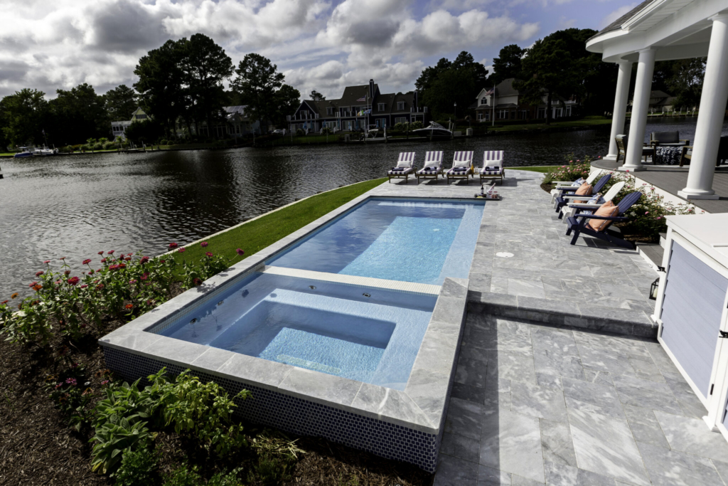 Pebbletec pool next to the river