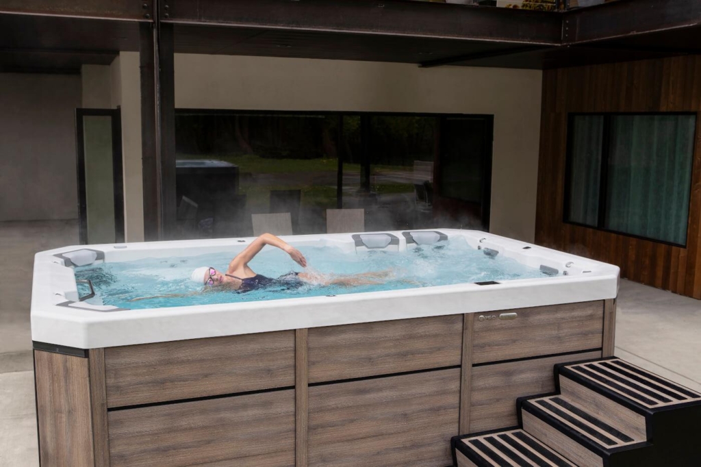 Homeowner exercising in a Bullfrog Spa 