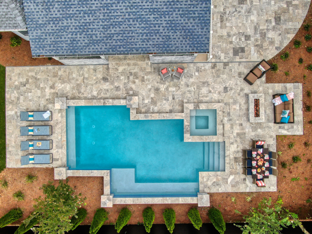 aerial view of a pool that was build with Rebar No. 4