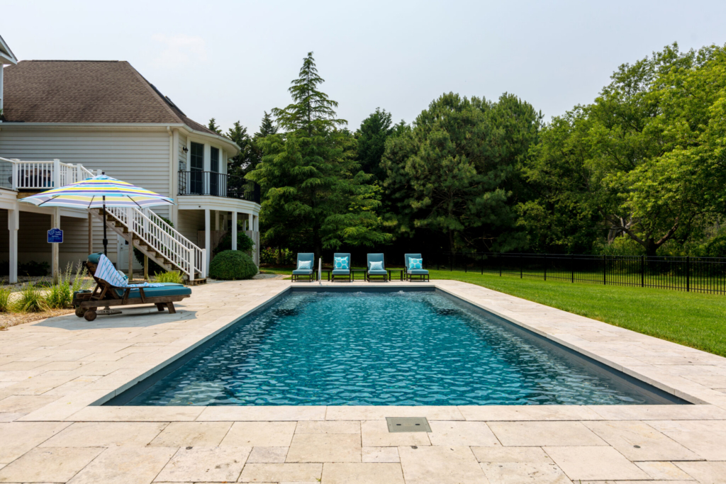 Fiberglass pool with patio