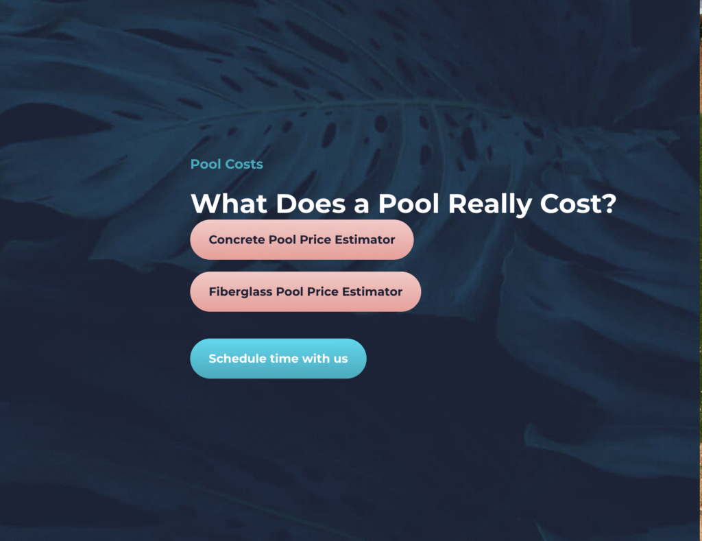 picture of the website for the Ashton Pools Price Estimator
